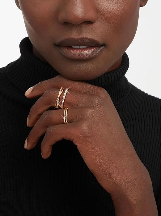 Tungary Gold Stackable Rings for Women Non Tarnish Open Adjustable Thin Thumb Silver Rings 14K Gold Plated Stacking Cubic Zirconia Knuckle Pinky Ring Set Dainty Statement Promise Wedding Band Ring
