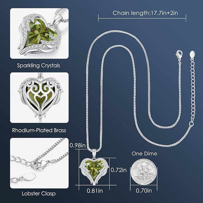CDE Valentines Day Gifts for Women Angel Wings Necklace for Women with Birthstone, Love Heart Silver Tone/Gold Tone Pendant, Ideal Anniversary or Birthday Jewelry Gifts for Wife Girlfriend Her