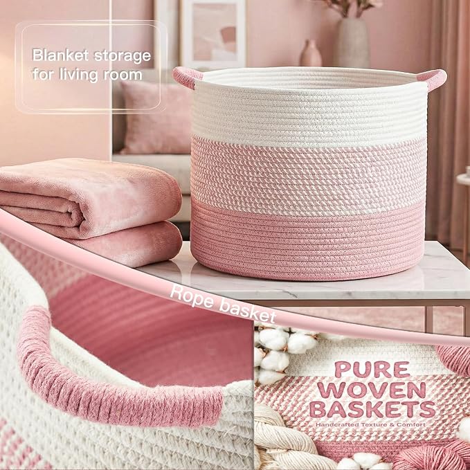 Artfeel 70L Large Cotton Rope Basket, Decorative Woven Blanket Storage - Image 5