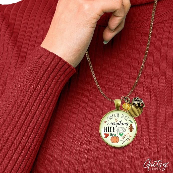 Gutsy Goodness Autumn Necklaces Fall October Theme Pumpkin Spice Halloween Thanksgiving Themed Pendant Message Jewelry