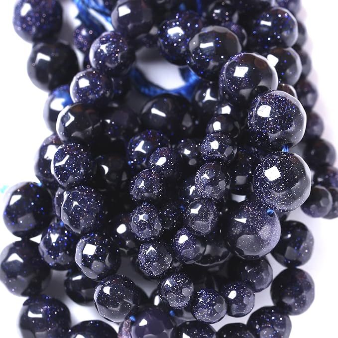 8mm 45pcs Natural Blue Sandstone Faceted Stone Beads for Jewelry Making DIY Bracelet Necklace Accessories 15" Energy Healing Power Stone Beads (Faceted Blue Sandstone, 8mm)