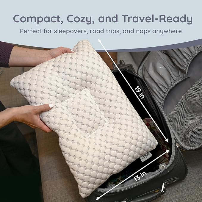 Lussi & Company Toddler Pillow 2 Year Old-13x19 Toddler Pillow - Pillow Protector-Toddler Pillows for Sleeping-Kids Pillow-Travel Pillows-Ergonomic Pillows for Kids-Patent Pending (White)