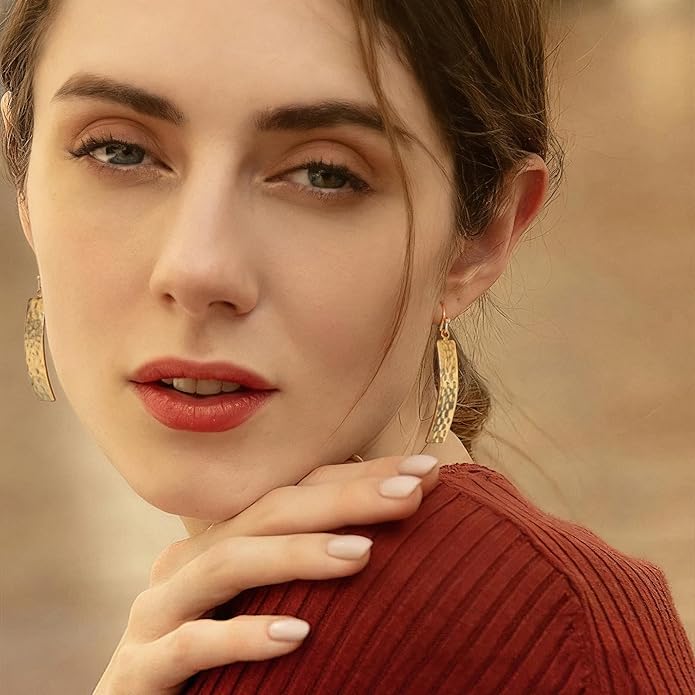 SOFYBJA Dainty 18K Gold Plated Disc Ball Triangle Sunburst Drop Earrings Long Dangle Lightweight Handmade Earrings Jewelry