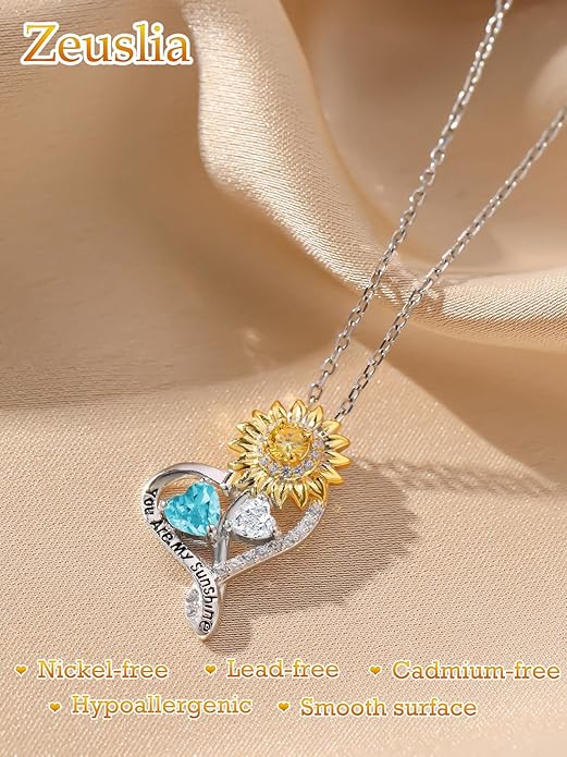 Valentine's Day Gifts for Wife 925 Sterling Silver Double Birthstone Pendant Necklaces I Love You for Always and Forever Necklace Anniversary Birthday Gifts for Wife Girlfriend Mom Her