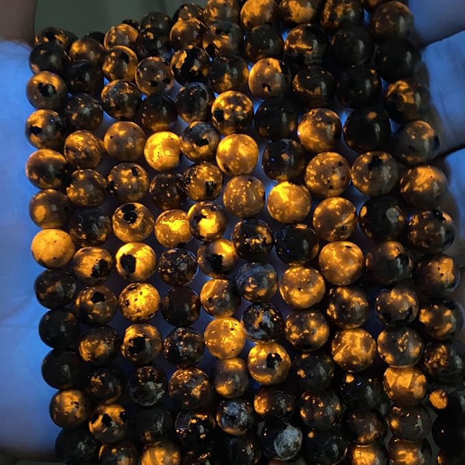 85PCS 8MM Flame Yooperlite Stone Beads Loose Beads for Jewelry Making DIY Bracelets Show Flame Color Under The Irradiation of UV Lamps 2 Strands