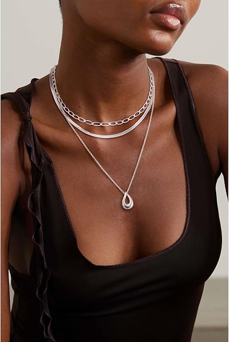 NECOCY Valentine's Day Gift 14k Gold/Silver Plated Layered Gold Necklaces for Women, 3Pcs Dainty Herringbone Choker Set, Trendy Stack Simple Chain Layering Pendant Jewelry