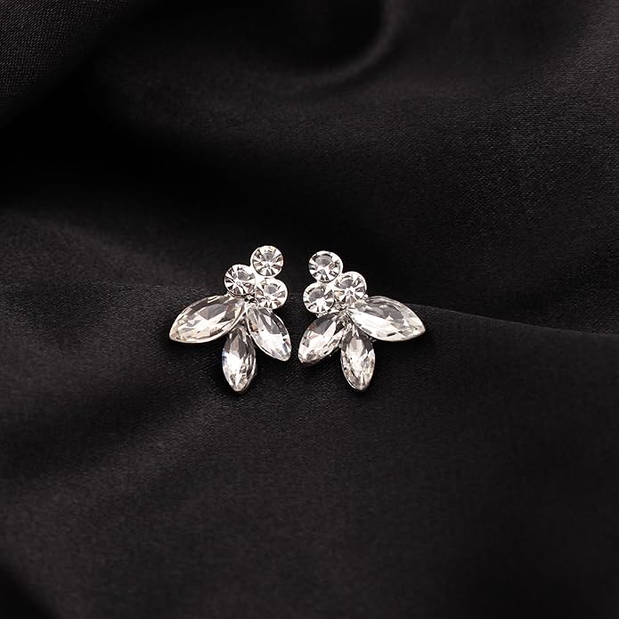 Bridal Wedding Crystal Leaf Choker Necklace Dangle Earring Bracelet Brides Bridesmaid Jewelry Set for Women