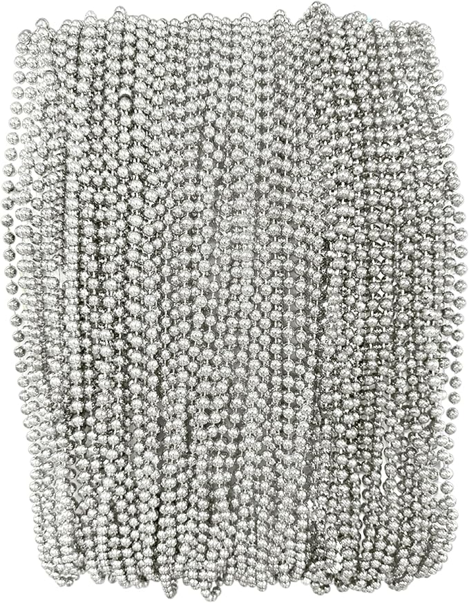 Silver Mardi Gras Beads - 33 inch, 7mm, 72 Necklaces, 6 Dozen Bulk Event Favors