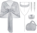 Hicarer 5 Pcs Dressy Jewelry Sets, Silver Shawls and Wraps, Clutch Purse for Homecoming Prom Evening Women Formal
