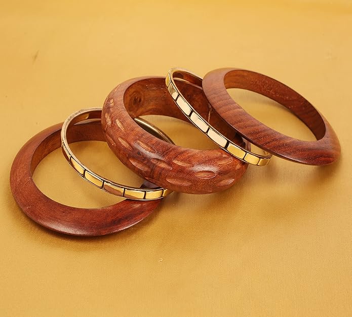 Touchstone wood bracelets for women bangle wooden jewelry handmade artisan bangles natural handcrafted brown olive stylish chunky boho bohemian bracelet brass metal inlaid woods stackable
