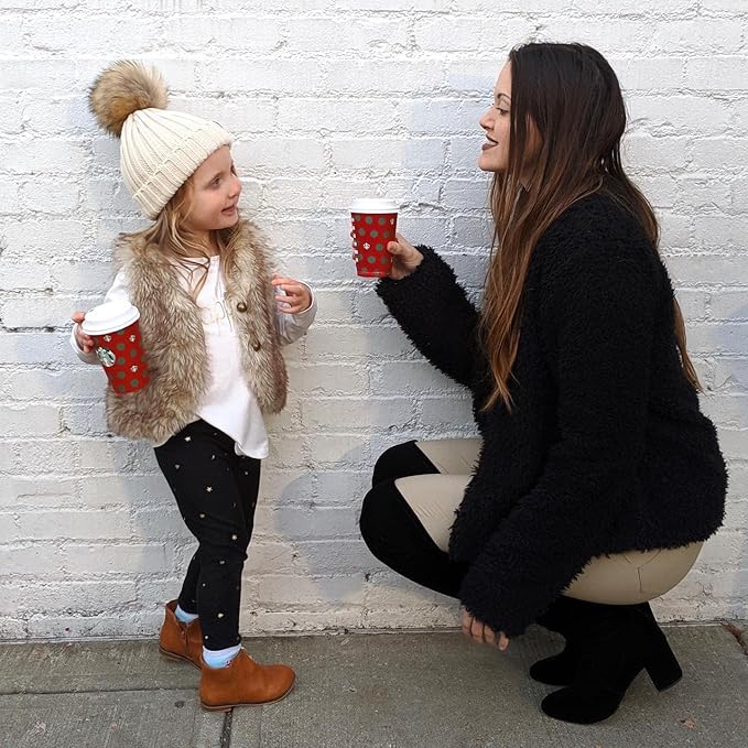 FURTALK Kids Winter Hat Toddler Knitted Beanie with Faux Fur Pom Poms for Baby Girls Boys