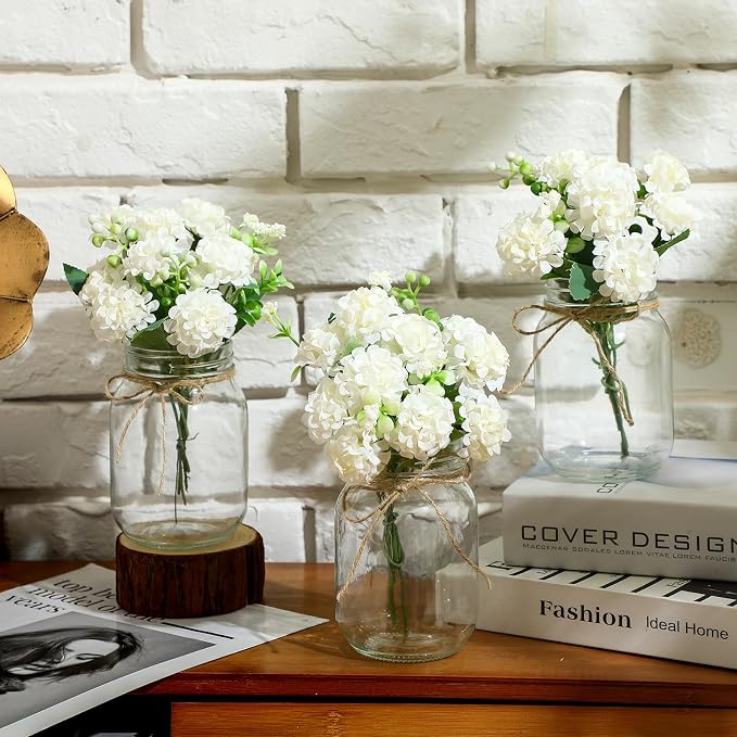 XunYee 10 Set Mason Jars for Centerpieces, Hydrangea | Mason Jar Flower Vases - Image 4