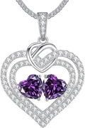 LOUISA SECRET Sparkling Double Heart Birthstone Necklaces for Women, 925 Sterling Silver Fine Jewelry, Pendant Heart Necklaces Birthday Anniversary Christmas Gift for Women Wife Mom Girlfriend Lady
