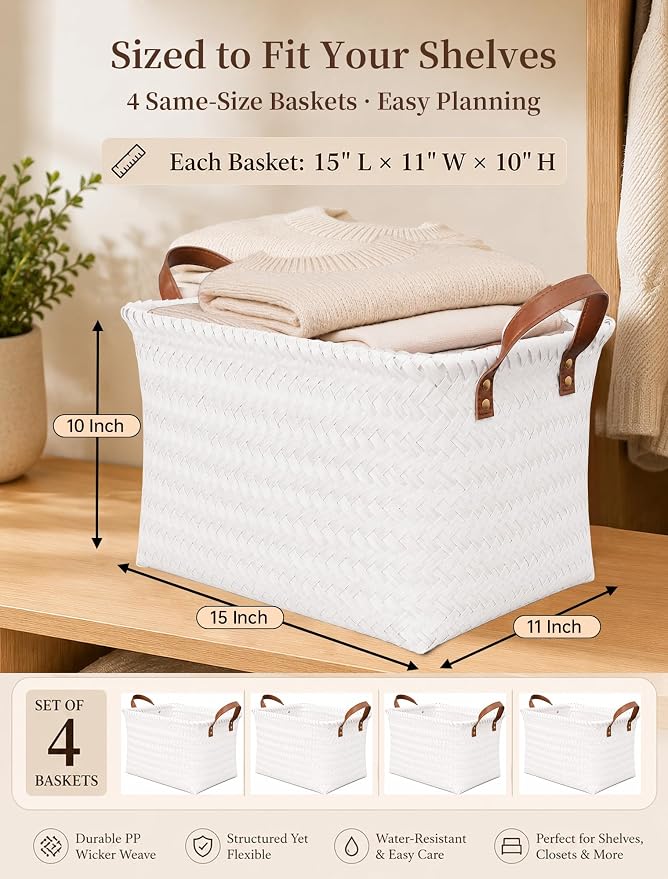 Wicker Storage Baskets, 4 Pack Woven Baskets - Image 2