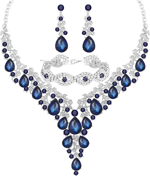 Wedding Bridal Bridesmaid Austrian Crystal Rhinestone Jewelry Sets Statement Choker Necklace Earrings Bracelets Sets for Wedding Party Prom
