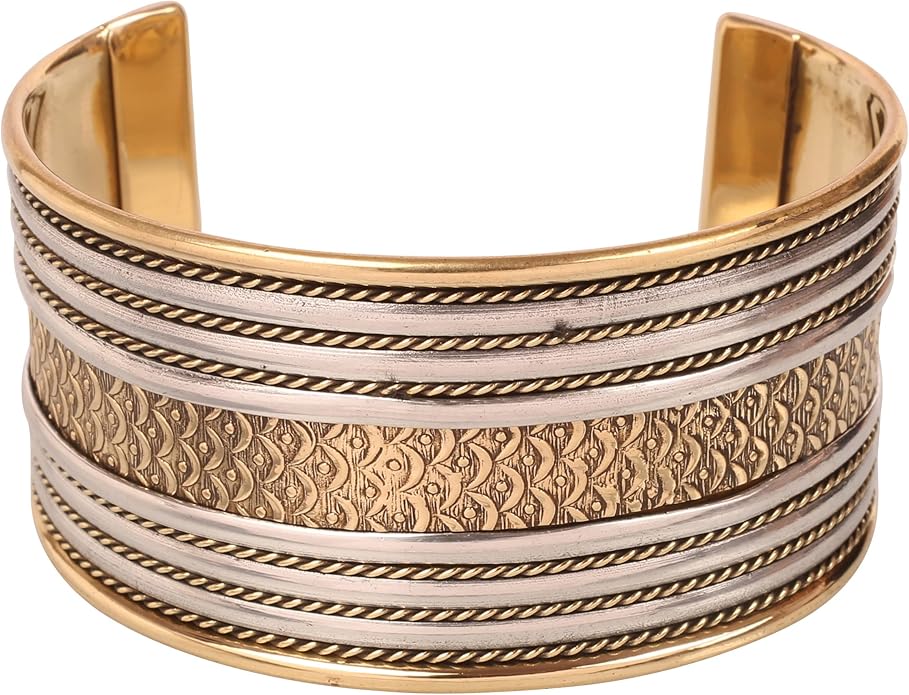 Touchstone Indian Bollywood Handcrafted Slip In Easy To Wear Stylish Wrist Enhancer Designer Broad Jewelry Cuff Bracelet For Women and Men.