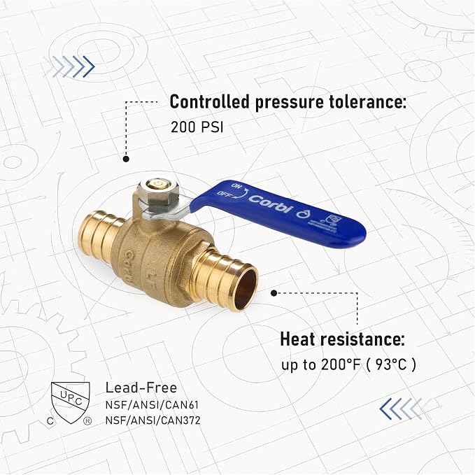 3/4 INCH PEX-B Ball Valves, Lead-Free Brass Full Port Shut-Off Valve - Image 3