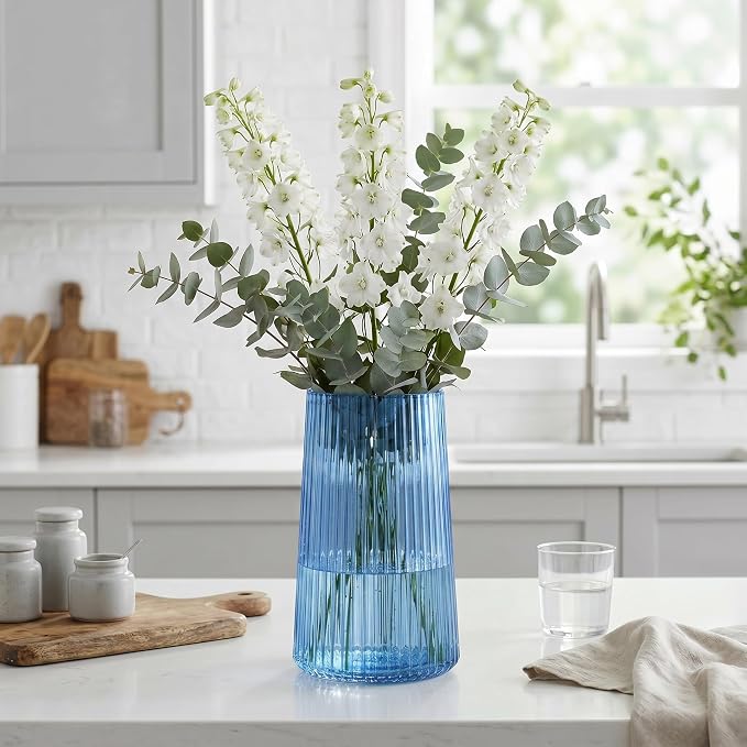 Blue Glass Vase for Flower, Flower Vase for Bouquet, Modern Glass Vases - Image 5