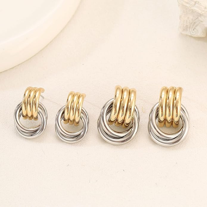 14K Gold Plated Knot Earrings for Women Gold Silver Earrings Heart Link Drop Dangle Earring Chunky Golden Knotted Statement Jewelry