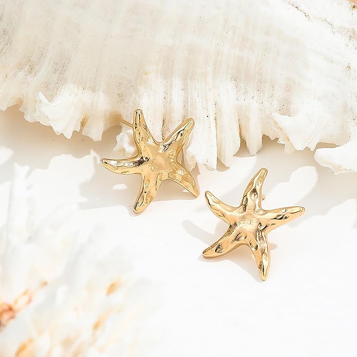 Gold Starfish Earrings for Women Trendy Dainty Starfish Statement Stud Earrings Hypoallergenic Summer Beach Ocean Coastal Jewelry