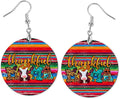 Round Wood Earrings Light Weight Printed Image Dangle Jewelry