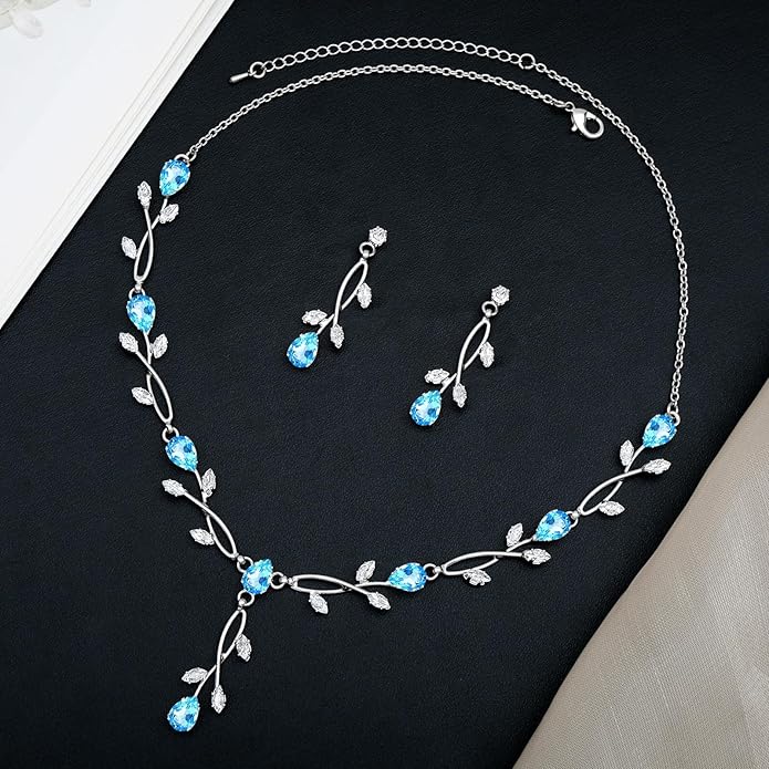 Elegant Bridal Jewelry Sets Clear Cubic Zirconia Wedding Necklace Earrings Bracelet Set for Birdes Bridesmaids CZ Prom Jewelry