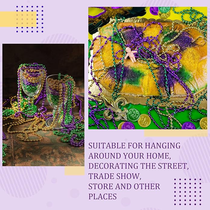 Yinkin 200 Pcs Mardi Gras Beads Necklaces Bulk 33 Inch 7 mm Colorful Assorted Round Mardi Gras Beaded Necklaces Throw Parade Accessories for Carnival Party Decorations Supplies