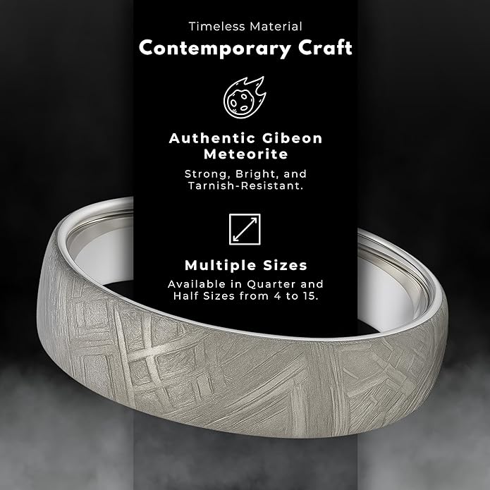 The Jewelry Source 6mm Gibeon Meteorite Men’s Wedding Band - Cobalt Chrome Ring - Genuine Meteorite Inlay - Comfort Fit