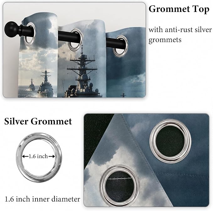 Naval Warships Blackout Curtains 63 inches Long 2 Panels | Ocean Battleship - Image 4