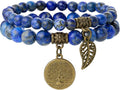 Bivei Natural Semi Precious Gemstone beads bracelet for women - Life Tree and Leaf Charm Energy Reiki Crystal Stretch Bracelets