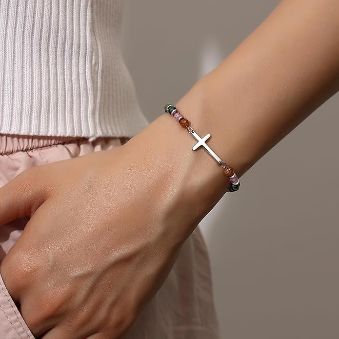 TONY & SANDY Christian Cross Bracelet for Women, Valentine's Day Gifts for Her, Confirmation Baptism Easter Gifts, Unique Gift for Friends Daughter Mom Sister in Christ Birthday Christmas
