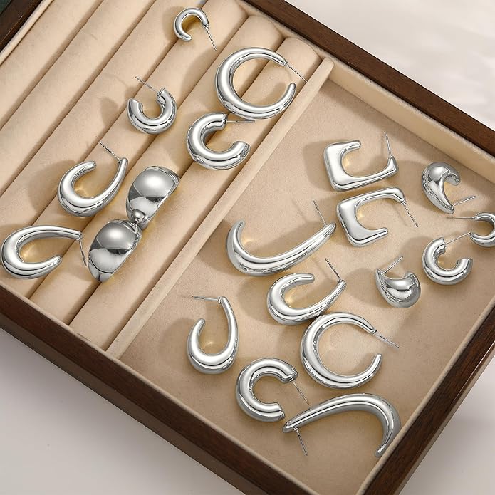 10 Pairs Chunky Gold Earrings for Women, Hypoallergenic Statement Hoops Earring for Multipack, Trendy Gold Chunky Hoop Earrings Jewelry for Gift