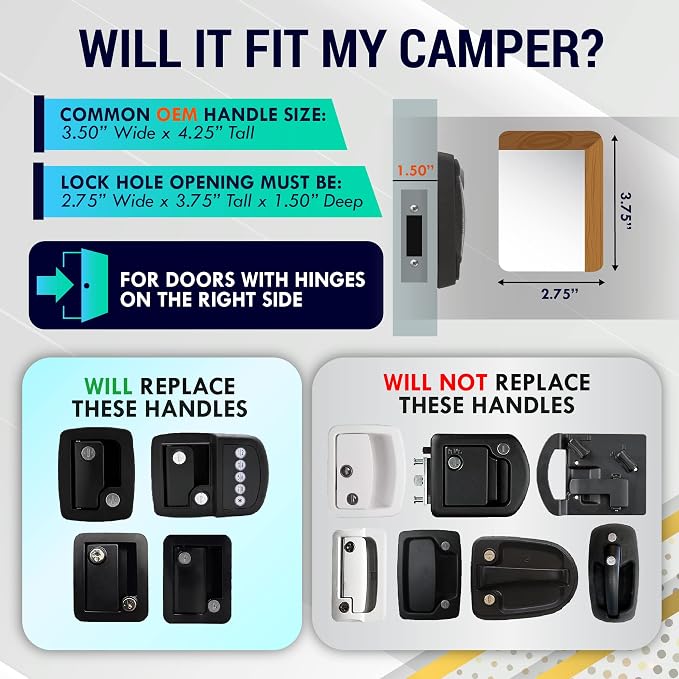 Rv Door Lock Black | Camper Door Lock fits 2.75" x 3.75" Hole | 2 Keys Included - Image 2