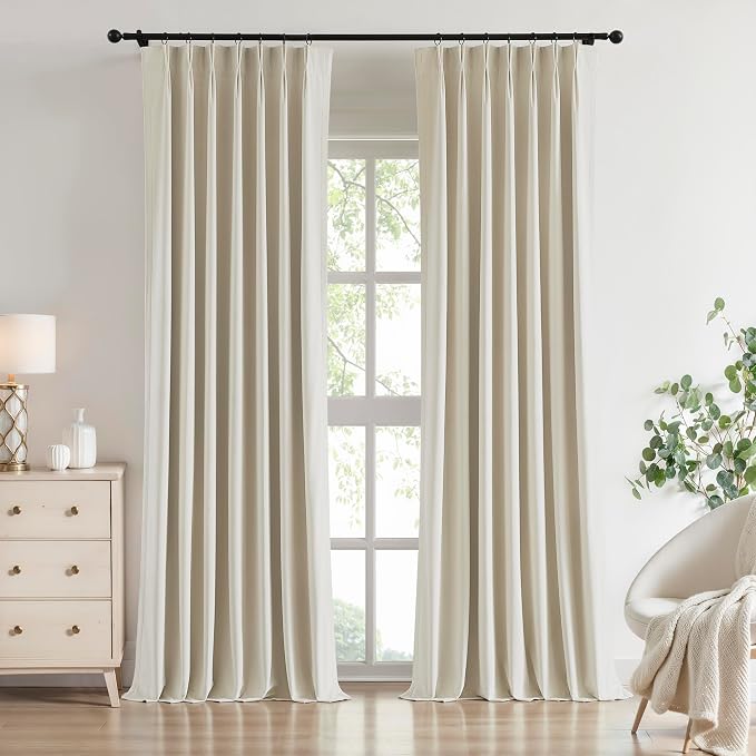 Vision Home Champagne Ivory Velvet Pinch Pleated Blackout Curtains 40"Wx84L | 2 by VisionHome