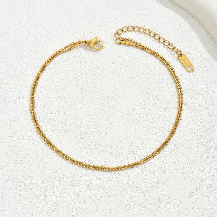 Anklets for Women Dainty CZ Ankle Bracelet 18K Gold Plated Waterproof Boho Dot Star Moon Daisy Ocean Beaded Anklet Trendy Foot Jewelry