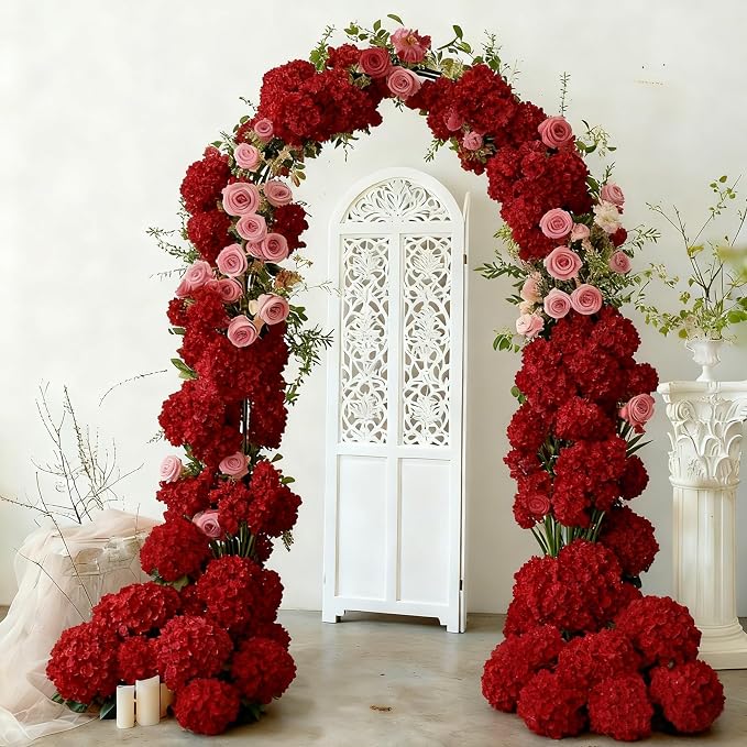 65Pcs Deep Red Hydrangea Artificial Flowers Bulk，Realistic Silk Fake Flowers - Image 9