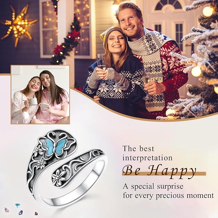 Hamsa Hand of Fatima Lotus Evil Eye/Love Heart/Butterfly/Rose Spoon Adjustable Open Rings 925 Sterling Silver Statement Ring Jewelry Gifts for Women