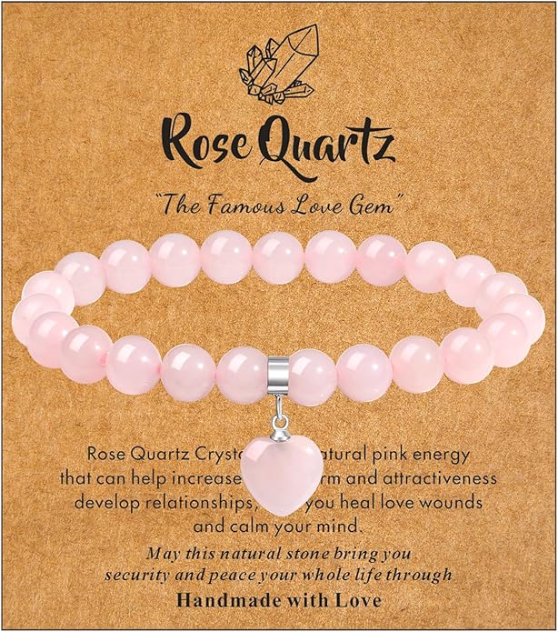 MAIBAOTA Healing Crystal Bracelet for Women, 8 mm Natural Gemstone Beaded Bracelet, Love Heart Bracelet Jewelry Gifts for Birthday Mothers Day Valentine's Day Anniversary