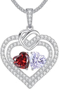 LOUISA SECRET Sparkling Double Heart Birthstone Necklaces for Women, 925 Sterling Silver Fine Jewelry, Pendant Heart Necklaces Birthday Anniversary Christmas Gift for Women Wife Mom Girlfriend Lady