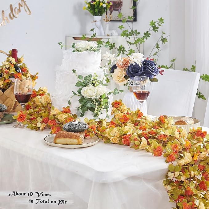 8Pcs x 8.2FT Artificial Flower Garland Rose Vine, Fall Champagne Flower | - Image 2