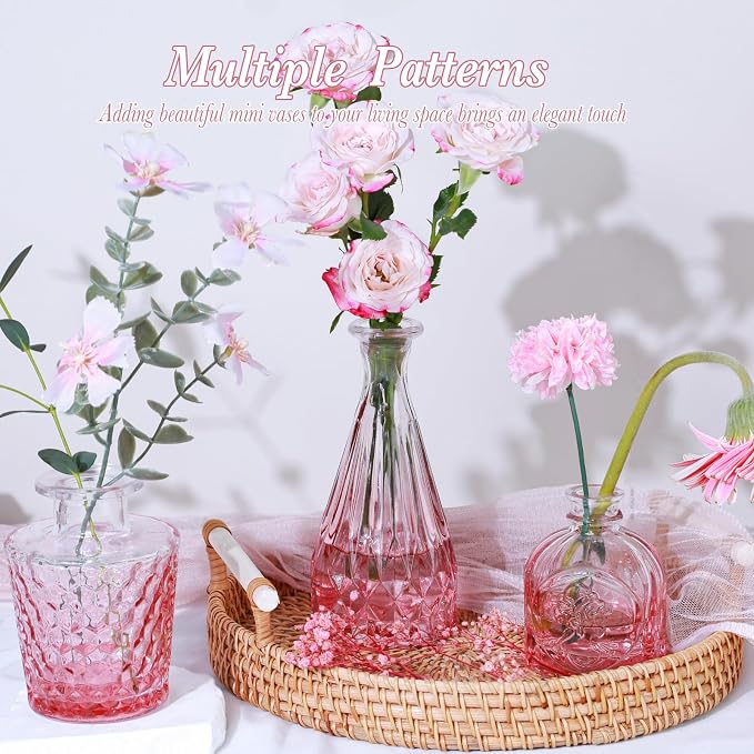 UPBUD Pink Glass Bud Vases Set of 12, Mini Flower Vase - Image 5