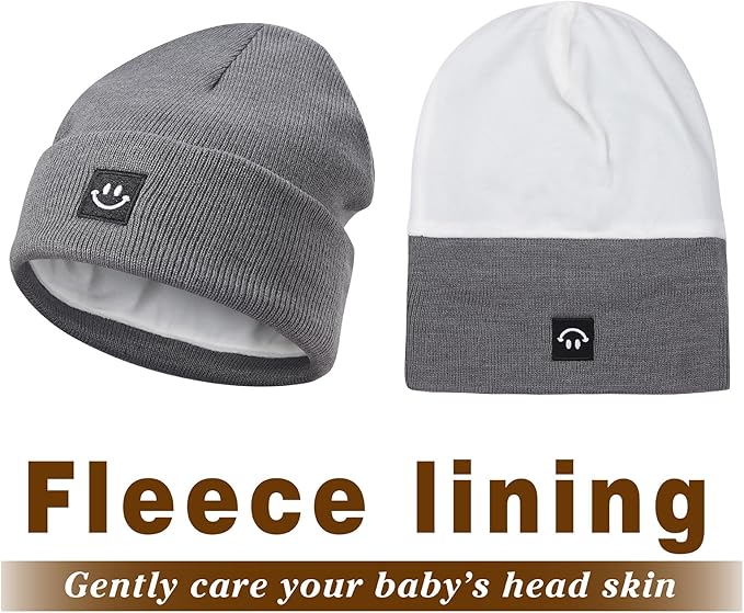 MaxNova 2 Pack Baby Beanie Fleece Lined Knit Toddler Hat for Girls Boys 0-8 Years