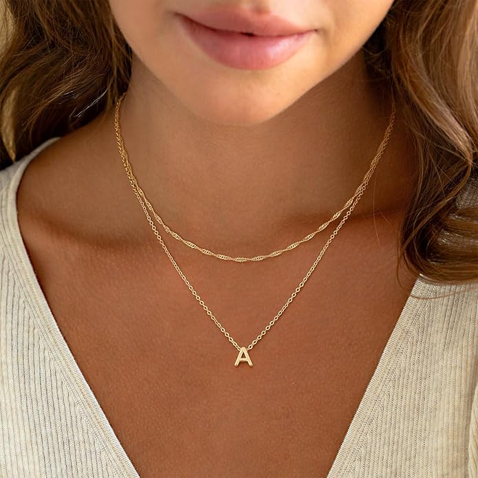 Initial Necklaces for Women, Trendy 14K Gold Plated Layered Necklace Dainty A-Z Letter Custom Name Personalized Choker Necklaces Non Tarnish Fashion Accessories Gold Jewelry Birthday Gifts for Her