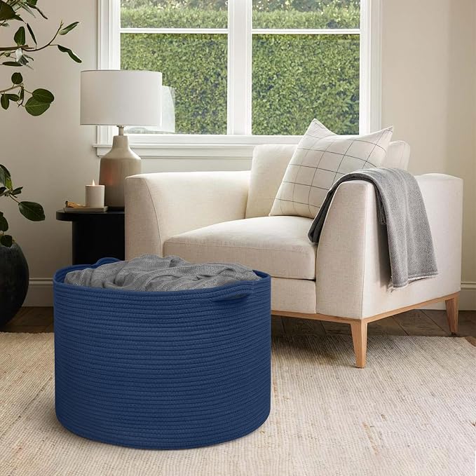 115L Dark Blue Basket for Organizing, 23.6" x 15.7" XXXL Woven Cotton Rope - Image 4