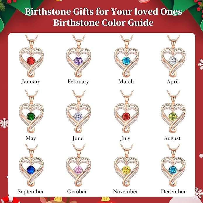 To My Wife Necklace from Husband, Infinity Love Heart Birthstone Necklace with Message Card, Anniversary Birthday Gift for Wife, I Love You Jewelry Gifts for Her, 18K Rose Gold Plated Sterling Silver
