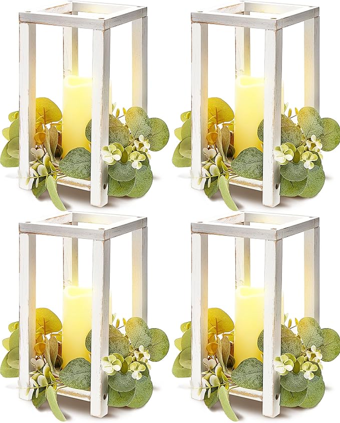 Huquary 8 Pcs Wooden Wedding Lantern Centerpiece by Huquary