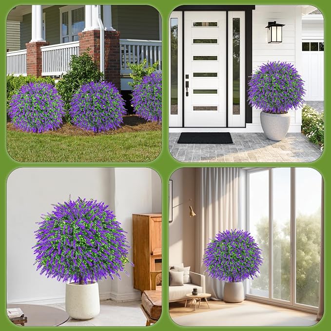 27.5" Artificial Lavender Boxwood Topiary Ball Trees, UV Resistant Faux - Image 7