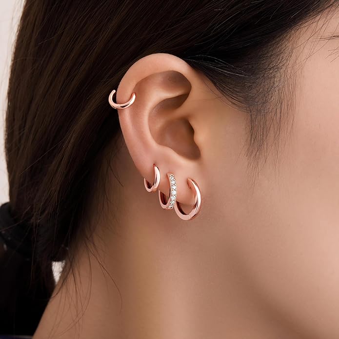 Small Gold Huggie Hoop Earrings Set for Women Men Hypoallergenic 14K Plated Stack Cartilage Earrings, Multiple Piercing Lightweight Mini Thin Cute Dainty Trendy Jewelry Set Christmas Gifts for Women
