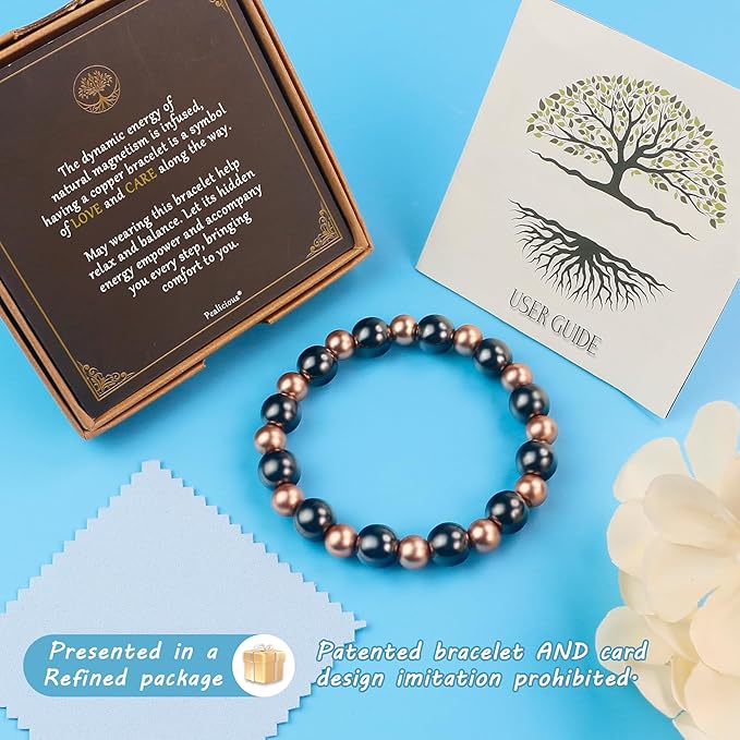 Copper Bracelet for Men Magnetic Bracelets as Valentines Gifts for Him, Dainty Copper Jewelry with 3800 Gauss Magnet, Weighted Bracelet for Men Beaded Bracelet Pulsera De Cobre Para Hombres