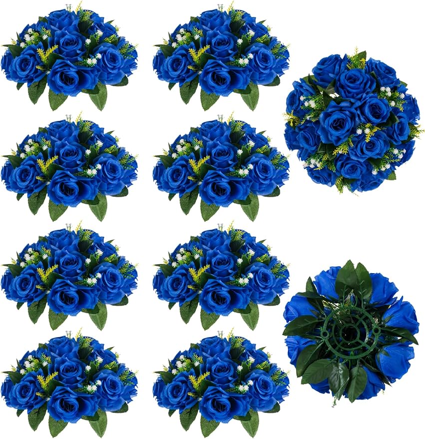 BLOSMON Royal Blue Flowers for Decoration: 10 Pcs Fake Roses Kissing Balls for by Blosmon